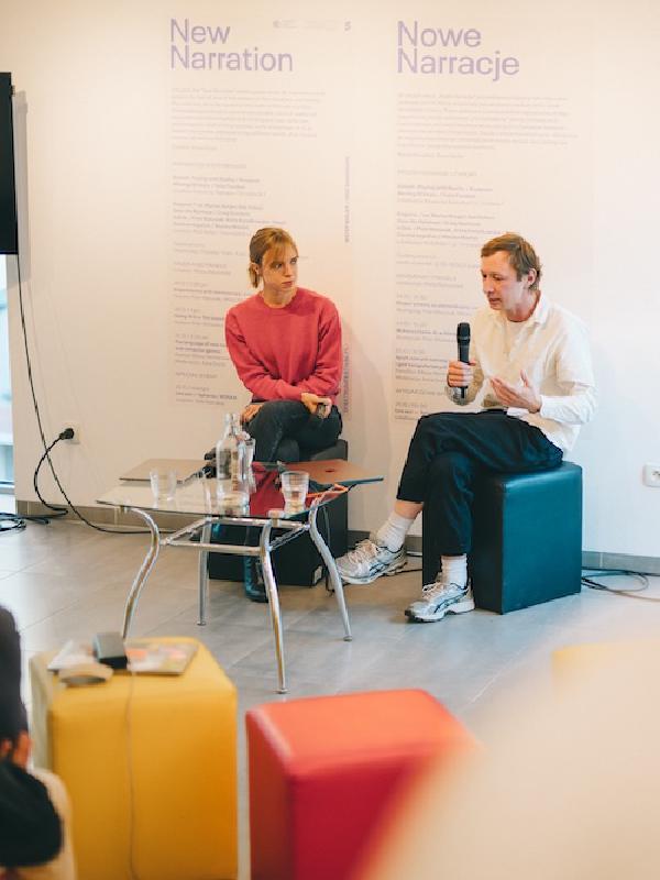 Anna Szylar during an interview - wider view