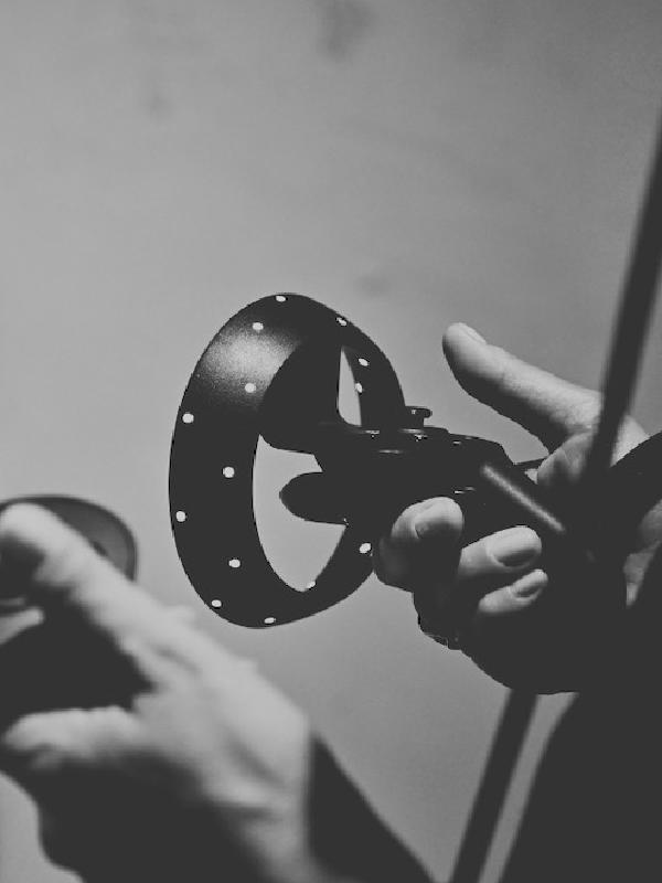 Close-up of VR controllers at Venice exhibition